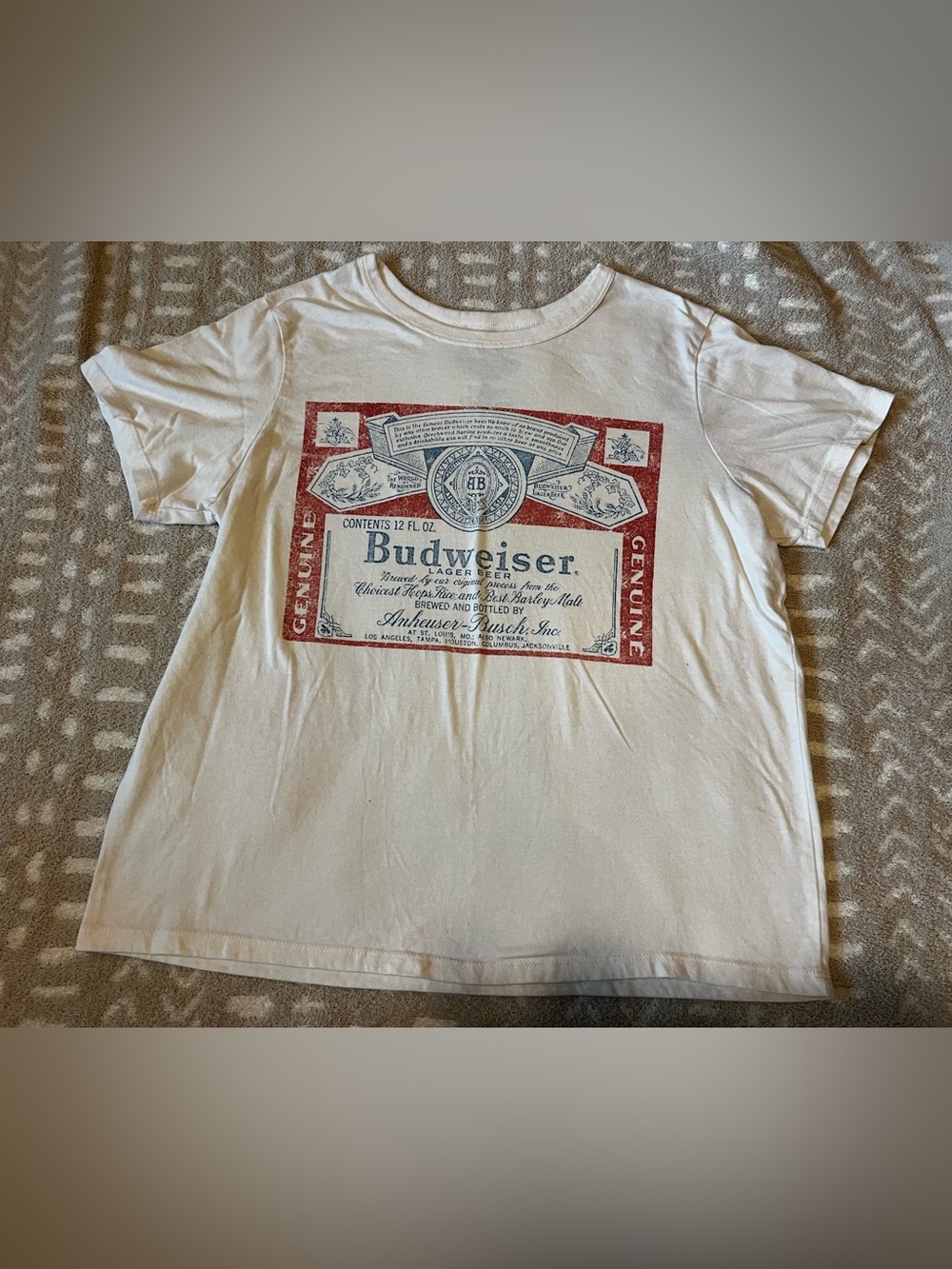 Hybrid Apparel White Short Sleeve Graphic Tee with Red and Blue Label Print